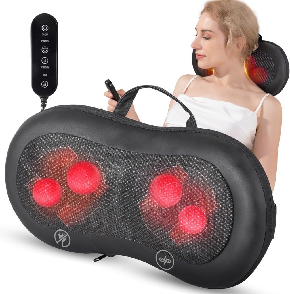 ANHAO Cordless Back Massager with Heat, Neck Shoulder Massager with Remote, 3D Kneading Massage Pillow for Back, Neck, Shoulder, Leg Pain Relief deep Tissue, Birthday Gifts for Women Men Black