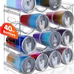 Large Compartment Water Bottle Organizer,4 Tier Stackable Water Bottle Rack for Cabinet,Tumbler Storage Organizer for Kitchen,Fridge,Cabinet Organization and Storage,Clear Water Bottle Storage Rack