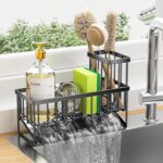 Cisily Kitchen Sink Caddy Organzier with High Brush Holder, Sponge Holder for Sink, 304 Rustproof Stainless, Kitchen Countertop Soap Dispenser Organizer, Kitchen Decor and Accessories