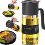 Oil Sprayer for Cooking, 2025 Large Advanced Olive Oil Dispenser Bottle,500ml/17oz Glass Olive Oil Sprayer,2 in 1 Even Spray with Portion Control for Kitchen, Air Fryer, Salad, BBQ – Black
