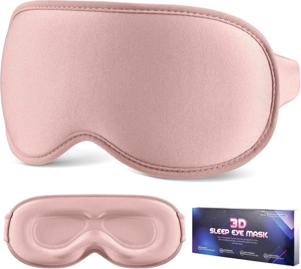 Sleep Mask for Side Sleeper Women Men, Eye Mask for Sleeping Light Blocking, 3D Contoured Cup Sleeping Mask, Soft Breathable Sleep Eye Mask with Adjustable Elastic Strap for Travel Pink