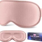 Sleep Mask for Side Sleeper Women Men, Eye Mask for Sleeping Light Blocking, 3D Contoured Cup Sleeping Mask, Soft Breathable Sleep Eye Mask with Adjustable Elastic Strap for Travel Pink