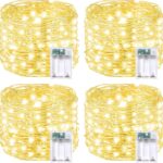4 Pack 60 LED Fairy Lights Battery Operated with Timer, 20FT Waterproof Twinkle Lights Indoor Outdoor, Cuttable String Lights for Bedroom, Wedding, DIY, Centerpiece, Christmas Decorations (Warm White)