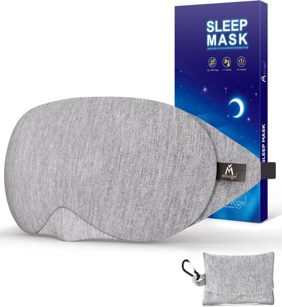 Mavogel Cotton Sleep Eye Mask – Updated Design Light Blocking with Adjustable Nose Bridge, Soft and Comfortable Night Eye Mask for Men Women, Eye Blinder for Shift Work, Includes Travel Pouch, Grey