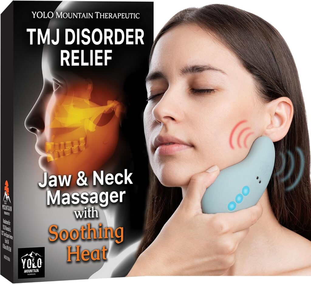 TMJ Relief Products Jaw Massager w/ Soothing Heat, Patented TMJ Massage Tool w/ 10 Gentle Vibration Modes, Eases TMJ Jaw & Neck Pain, Stiffness, Tension, Headaches, Migraine Relief