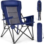 ALPHA CAMP Oversized Folding Camping Chairs High Backrest Heavy Duty Lawn Chairs for Adults Support 500 LBS Portable Camp Chairs with Cup Holders Large Side Pocket for Outdoor