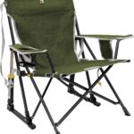 GCI OUTDOOR Kickback Rocker Camping Chair | Portable Folding Rocking Chair with Durable Armrests, Drink Holder & Relaxed Lowered Seat for Comfort — Loden Green
