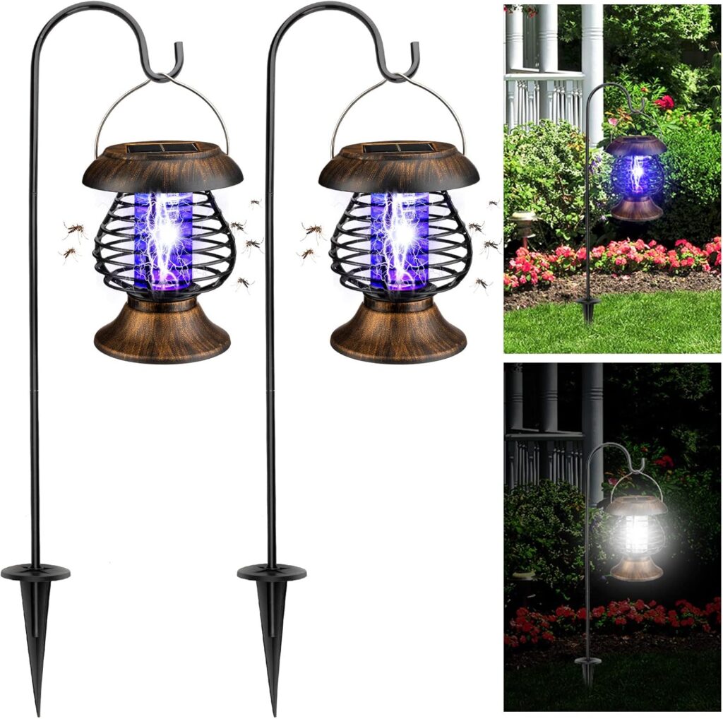 Qualirey Solar Bug Zapper Outdoor Waterproof Mosquito Repellent Outdoor Solar Mosquito Zapper Plastic Ring Bug Lights Insect Mosquito Killer Lamp (Antique Bronze,2 Pcs)