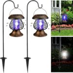 Qualirey Solar Bug Zapper Outdoor Waterproof Mosquito Repellent Outdoor Solar Mosquito Zapper Plastic Ring Bug Lights Insect Mosquito Killer Lamp (Antique Bronze,2 Pcs)