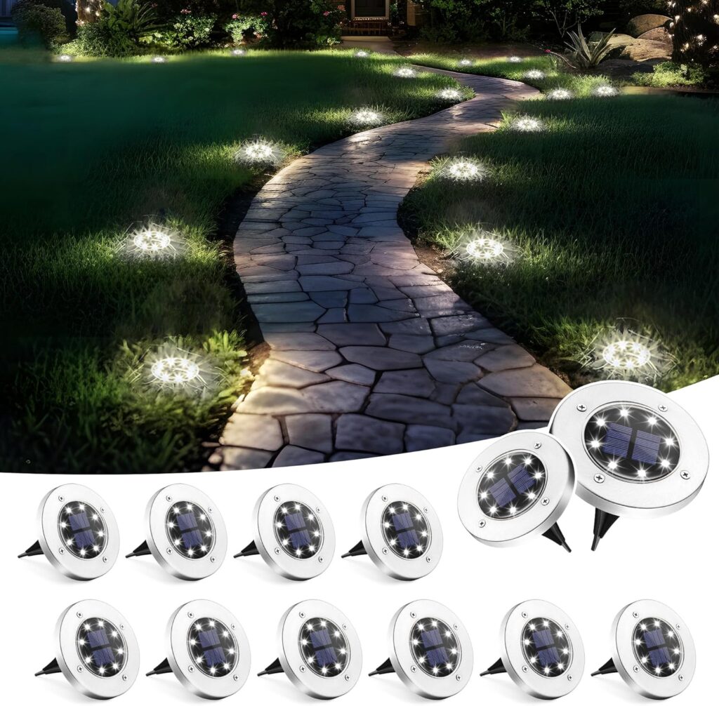 SOLPEX Solar Lights Outdoor Waterproof, 12 Pack Solar Ground Lights, Solar Garden Lights Landscape Lighting for Pathway Driveway Patio Backyard Walkway (Cool White)