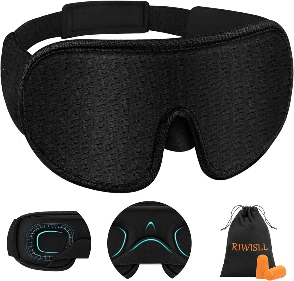 Sleep Mask, Super Soft 3D Contoured Cup Sleeping Mask, Upgraded 100% Blockout Light Sleep Masks for Women Men with Adjustable Strap, Comfortable Concave Molded Eye Covers for Sleeping, Black