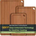 Bamboo Cutting Board, Durable Wood Cutting Boards for Kitchen with Deep Juice Grooves & Built-in Handles, Ideal Charcuterie & Chopping for Meat, Vegetables and Fruits Ideal Kitchen Gifts