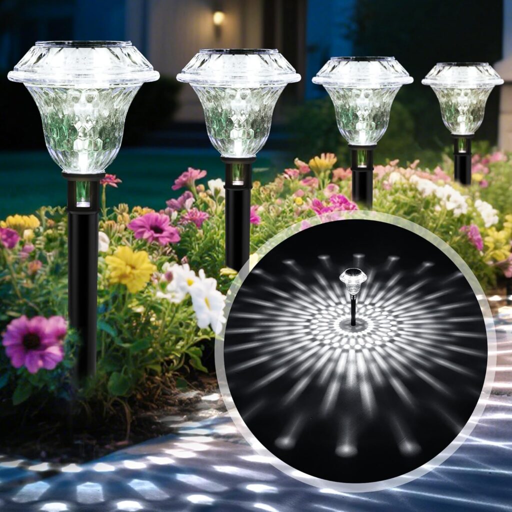 Solar Pathway Lights Garden Decor for Yard, Solar Garden Lights for Outside Waterproof Landscape Lighting, Garden Decorative for Walkway, Driveway, Yard, Landscape, Lawn (6 Pack Cold White)