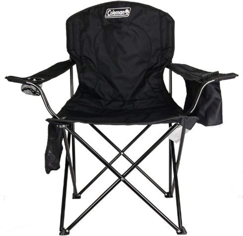 Coleman Portable Camping Chair with 4-Can Cooler, Cushioned Seat & Back with Side Pockets & Cup Holder, Carry Bag Included, Great for Camping, Tailgating, Firepits, Patio, & More