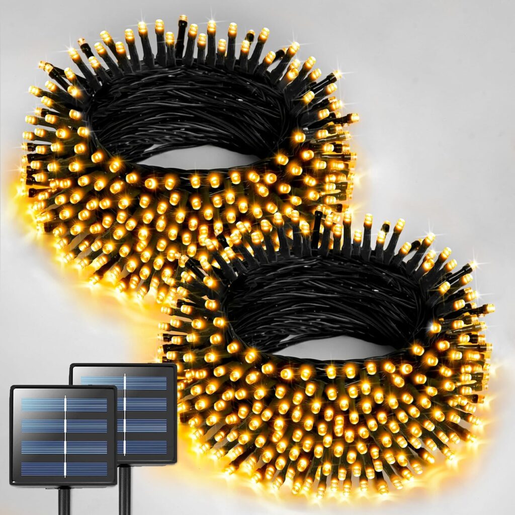 JMEXSUSS 2 Pack Solar String Lights Outdoor Waterproof – Total 400 LED 151FT Solar Christmas Lights Outdoor, 8 Modes Warm White String Light for Outside Patio Yard Tree Garden Christmas Decorations
