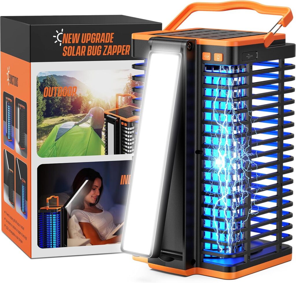 Bug Zapper for Indoor Outdoor, Solar-Powered Mosquito Trap, Cordless Rechargeable 4200V Mosquito Killer with 4000mAh Battery, Built-in Reading Lamp, Ideal for Home, Patio, Camping, and Backyard