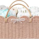 HBlife Baby Diaper Caddy, Paper Rope Storage Baskets Nursery Bin with Removable Divider, Portable Car Organizer for Diapers, Baby Shower Gifts, Newborn Essentials Must Haves