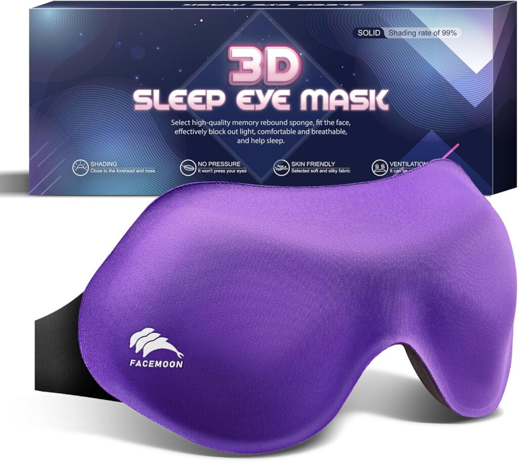 100% Blackout Eye Masks for Sleep: 3D Contoured Zero Eye Pressure Sleeping Mask for Lash Extensions – Great for All Sleep Positions – Perfect for Men Women Airplane Travel Essentials (Purple)