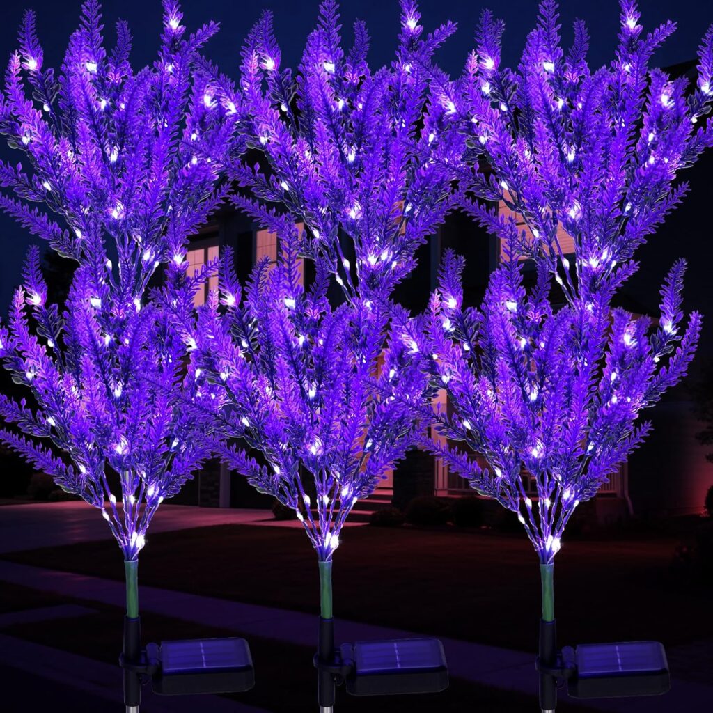 6 Pack Lavender Solar Garden Lights – Outdoor Waterproof Solar Flowers with LED, Solar Powered Garden Décor for Pathway, Yard, Patio, Lawn, Halloween & Seasonal Decoratio