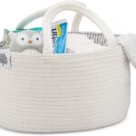 Parker Baby Rope Diaper Caddy Organizer – Nursery Storage Bin and Car Organizer for Diapers and Baby Wipes – Diaper Organizer for Baby Essentials, Baby Shower Gifts – White