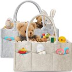 HIPHOP PANDA 2-Pack Diaper Caddy Organizer – Nursery Storage Bin & Car Organizer for Diapers, Wipes, and Baby Essentials – Dual-Color Solid Set (Grey/Oatmeal), Regular Size