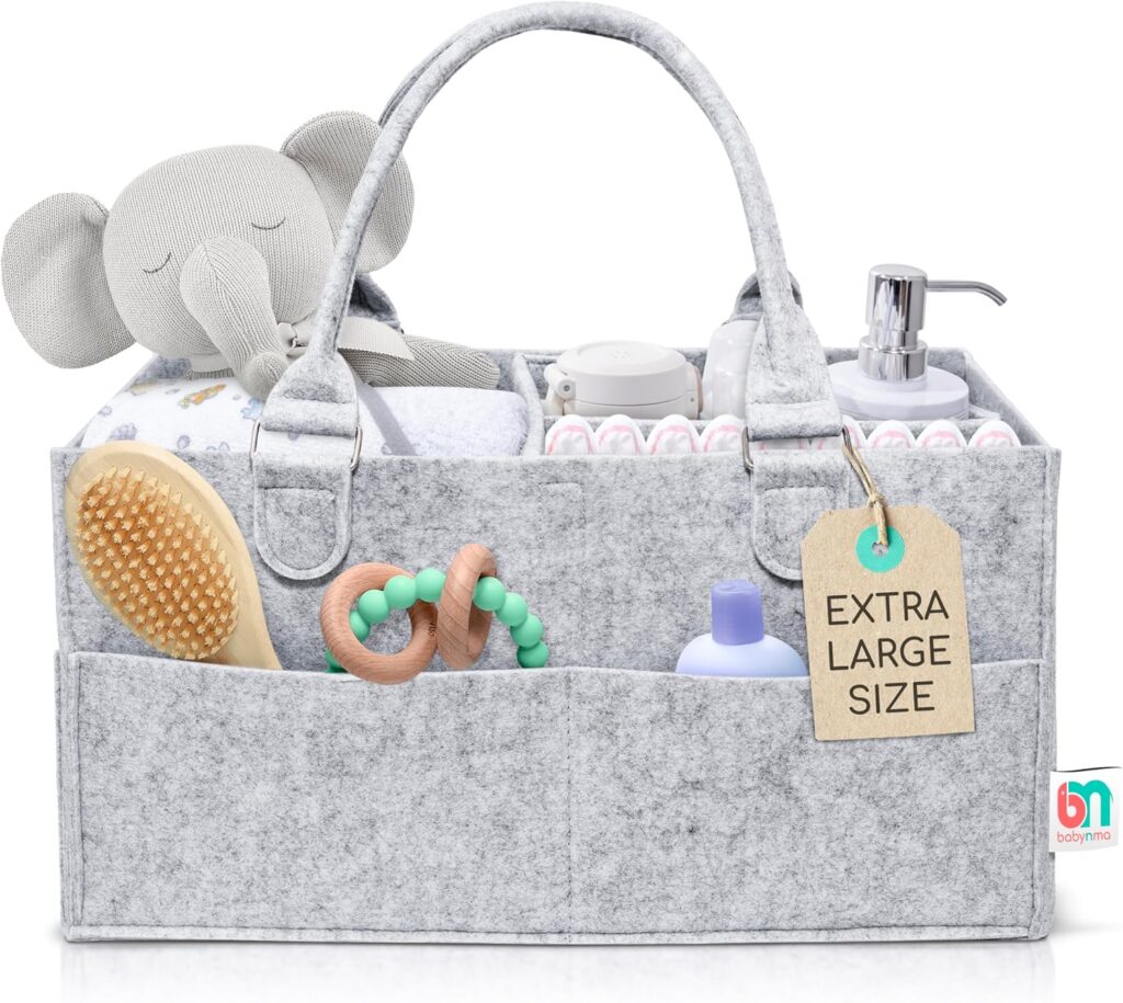 Felt Diaper Caddy – Extra Large Storage for Baby and Toddler Items – Diaper caddy basket – Portable Organizer Easily Holds Diapers, Clothing – Useful for Nursery, Bedroom, Living Room, Car