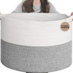 INDRESSME 115L Extra Large Blanket Basket, Soft Cotton Rope Storage Basket for Organizing, Home Decor, Toys, Laundry & Towels, Toy Storage Organizer for Living Room & Nursery, Light Grey