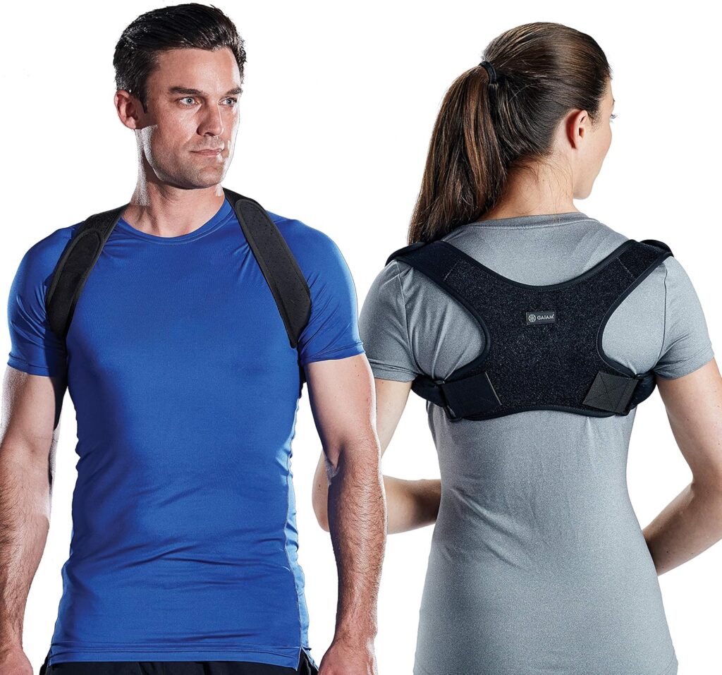 Gaiam Restore Posture Corrector for Women & Men – Back Straightener Adjustable Straps Compact Brace Support for Clavicle, Neck, Shoulder, Invisible Pain Relief