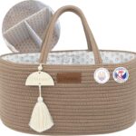 Baby Diaper Caddy Organizer, Portable Nursery Storage Basket with Sturdy Handle Diaper Caddy Basket, Car Caddy for Diapers and Baby Wipes, Newborn Essentials