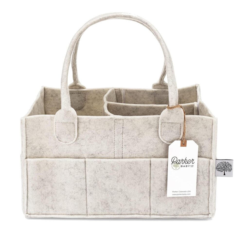 Parker Baby Diaper Caddy – Nursery Storage Bin and Car Organizer for Diapers and Baby Wipes – White, Regular