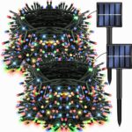 Dazzle Bright 2 Pack Total 400LED 132FT Multi-Colored Christmas Solar String Outdoor Lights, Solar Powered with 8 Modes Waterproof Fairy Lights for Bedroom Patio Garden Tree Party Yard Decoration