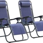 Homall Zero Gravity Chair Patio Folding Lawn Outdoor Lounge Gravity Camp Reclining Lounge Chair with Cup Holder Pillows for Poolside Backyard and Beach Set of 2 (Blue)