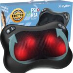 Zyllion Shiatsu Back and Neck Massager with Heat – 3D Electric Kneading Deep Tissue Massage Pillow with 2 Speeds for Muscle Pain Relief, Black, ZMA-34