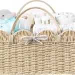 HBlife Large Baby Diaper Caddy, Paper Rope Storage Baskets Nursery Bin with Removable Divider, Portable Car Organizer for Diapers, Baby Shower Gifts, Newborn Essentials Must Haves