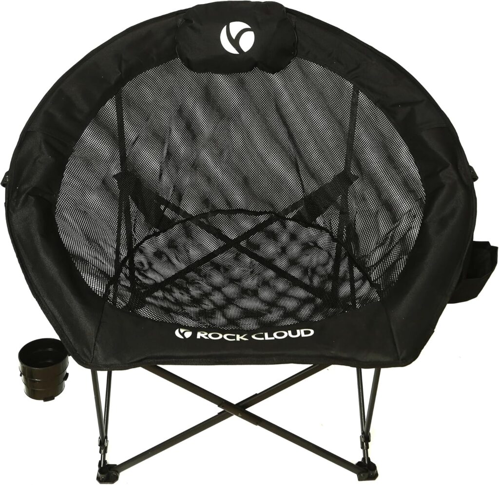 ROCK CLOUD Folding Camping Chair Oversized Padded Moon Chairs Outdoor for Camp Lawn Hiking Fishing Sports, Black