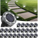 Mini Solar Ground Lights, 24 Pack Solar Lights Outdoor Waterproof, Upgraded LED Flat Landscape Lighting for Outside Pathway Garden Patio Yard Driveway,Cold White