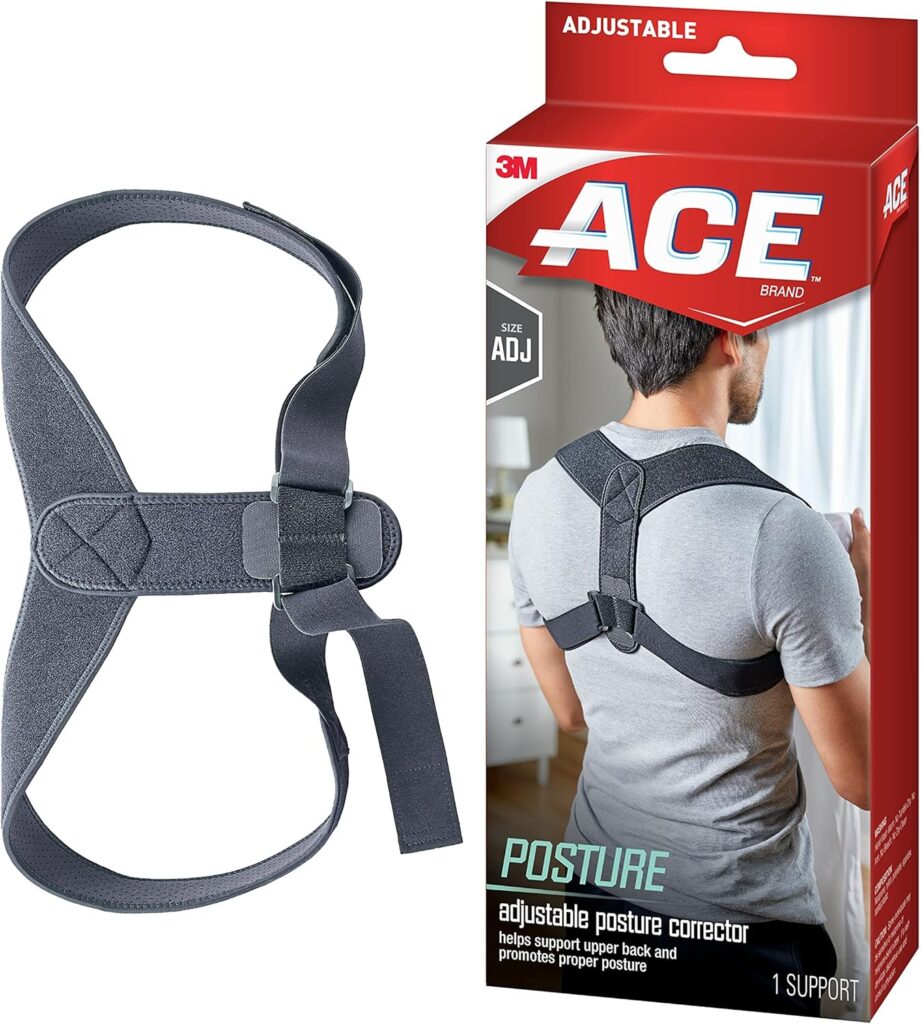 ACE Brand Posture Corrector, Posture Correction, Adjustable, Hook-and-Loop Shoulder Straps Provide Secure Fit, Posture Support Fits Discreetly Under Clothing, One Size Fits Most