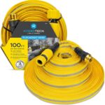 HydroTech FLATJACKET 5/8″ 100 ft Garden Hose with Patented Force Control Technology – Flexible, Kink-Free, Lightweight Hose for Lawn, Garden, Car Washing, Deck and Patio Cleaning