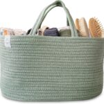 Natemia Diaper Caddy Organizer (Lily Pad) – Portable Rope Handles & 3 Compartments for Baby Items – Storage Basket for Newborn Essentials – Fits Spectra Breast Pump & Accessories – Registry Must Have
