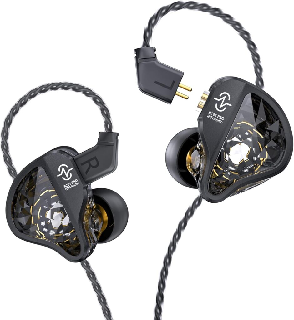 CCZ BC01 Pro in ear Monitors, 1BA 1DD Hybrid Driver iems for Gaming Singers, Professional HiFi Stereo iem Earphones with Noise Canceling, Patented Eartips Earfins, Detachable 2pin Cable (Black no mic)