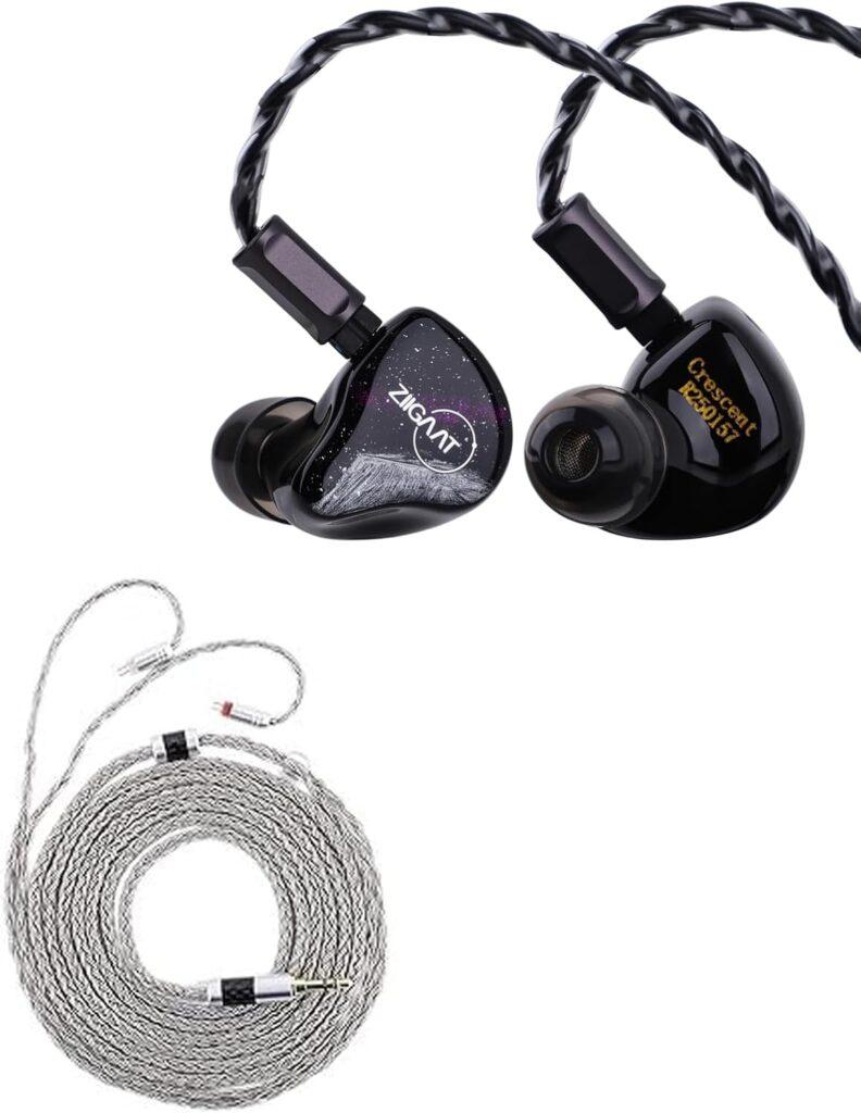 Linsoul ZiiGaat Crescent in Ear Monitor, Premium 2DD+2BA Hybrid IEM Earphone, Isobaric Bass + Tripowin Zonie IEM Cable, 2m Long Earbud Cord, 16 Core Silver Plated Earphone Cable (2Pin)