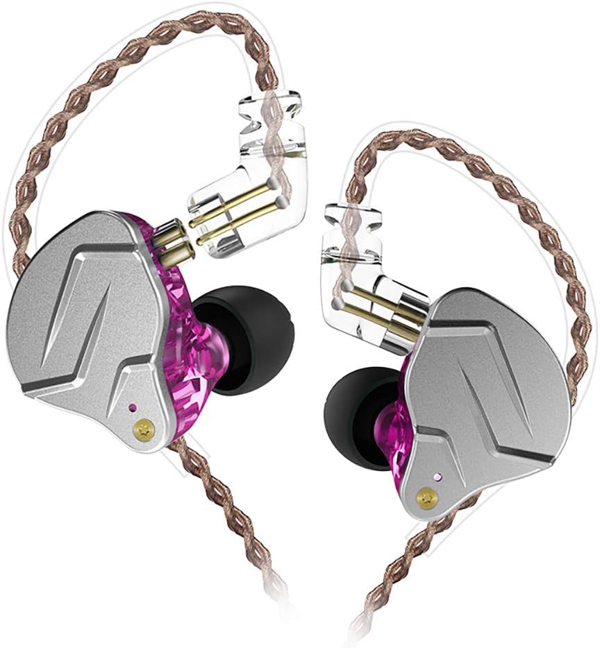 erjigo KZ ZSN Pro Dynamic Hybrid Dual Driver in Ear Earphones Detachable Tangle-Free Cable Musicians in-Ear Earbuds Headphones (Purple Without Mic)