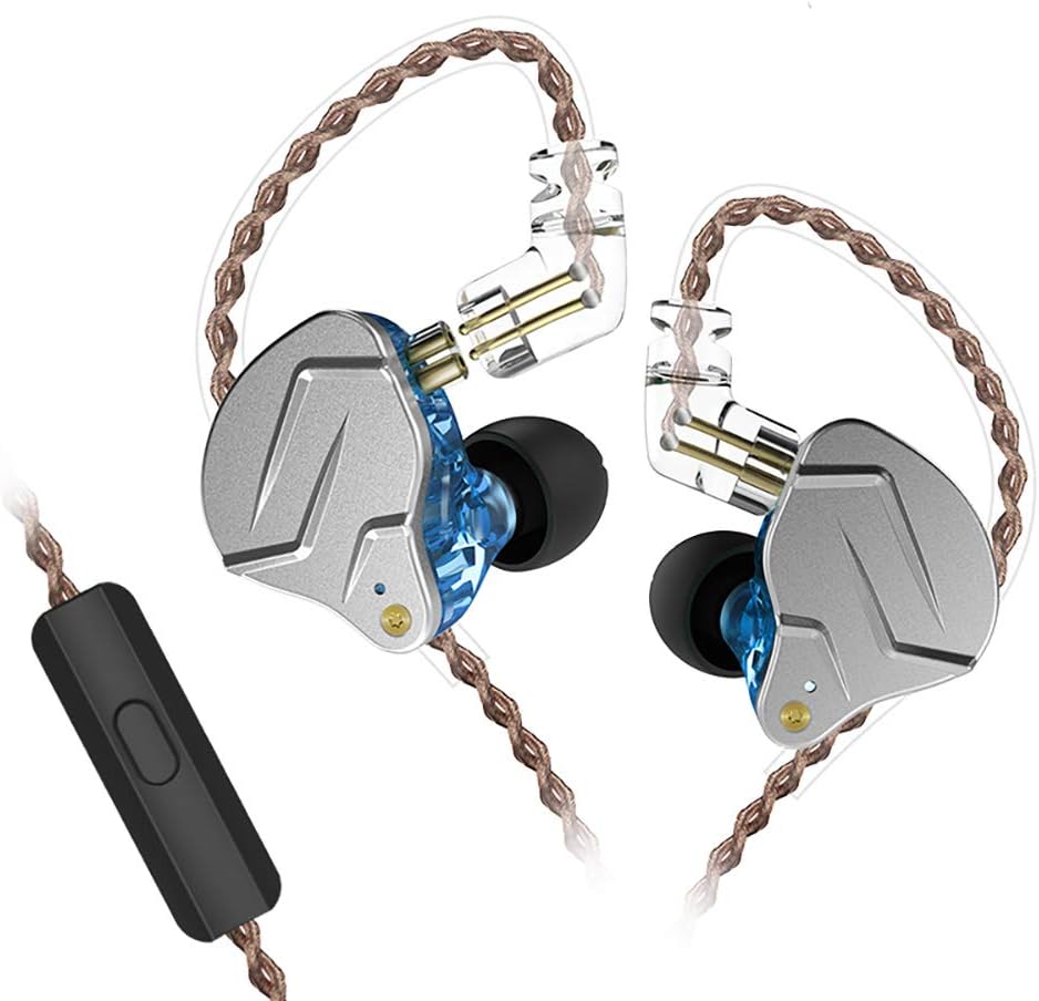 erjigo IEMs, KZ ZSN Pro Dynamic Hybrid Dual Driver in Ear Earphones Detachable Tangle-Free Cable Musicians in-Ear Earbuds Headphones (Blue with Microphone)